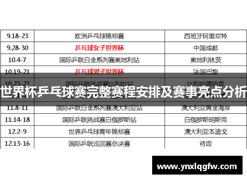 世界杯乒乓球赛完整赛程安排及赛事亮点分析