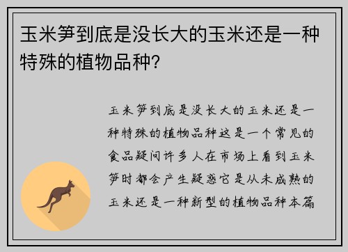 玉米笋到底是没长大的玉米还是一种特殊的植物品种？